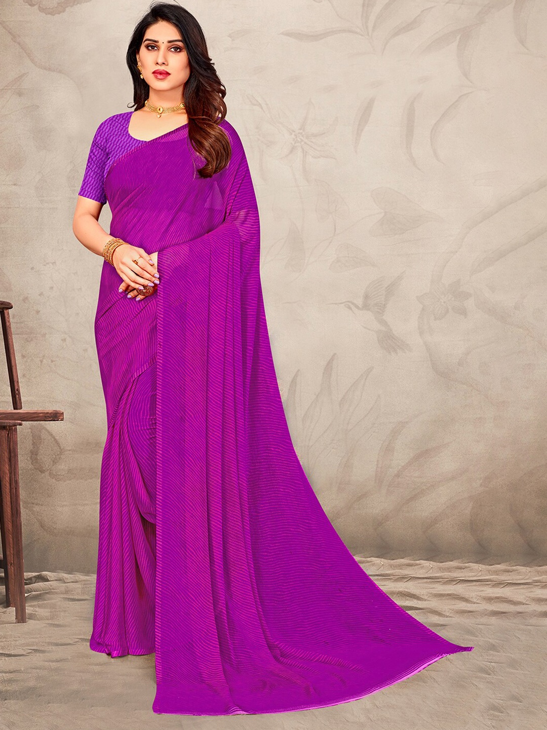 

Mitera Purple Leheriya Printed Saree