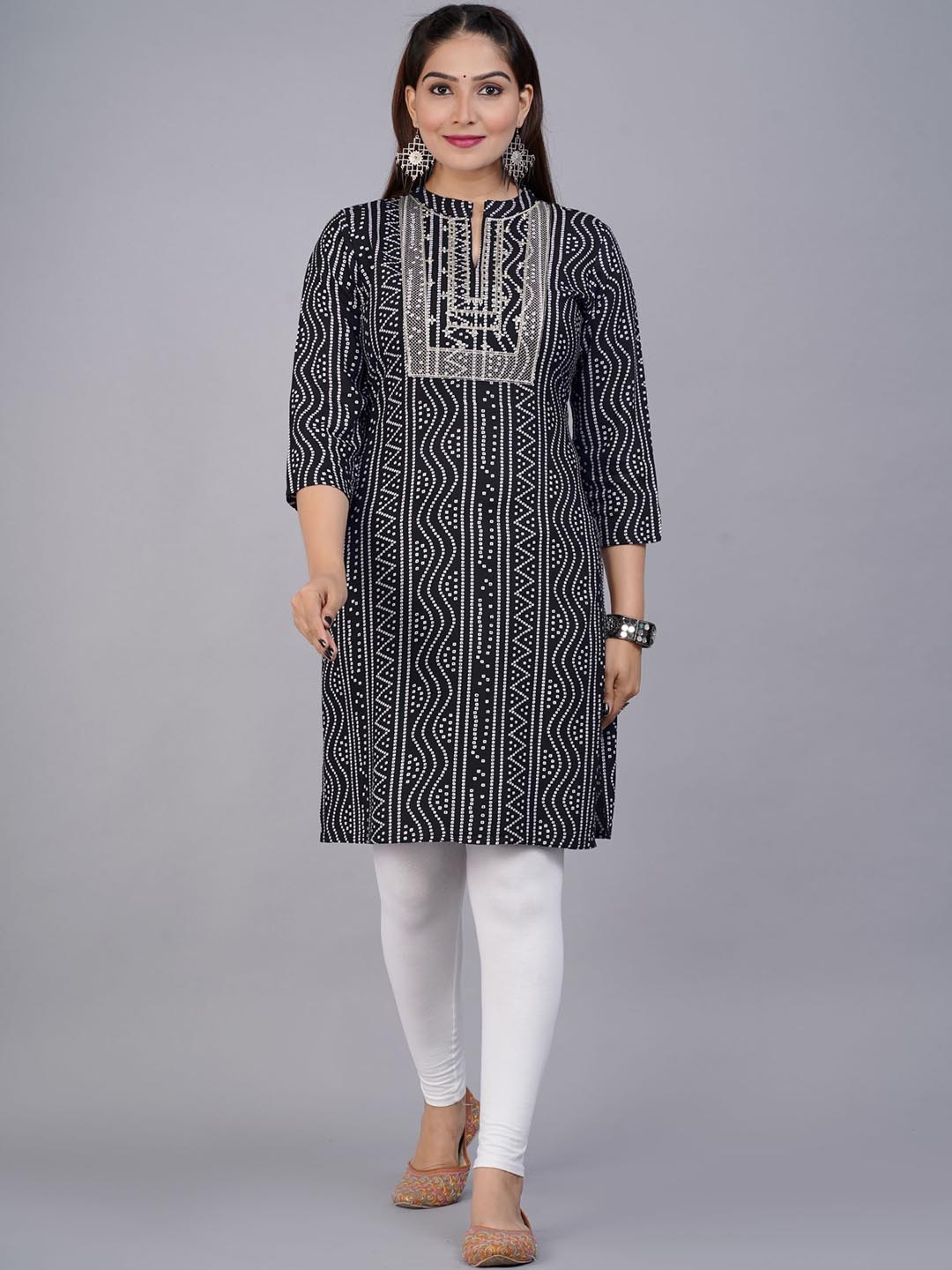 

METRO-FASHION Bandhani Printed Straight Kurta, Black