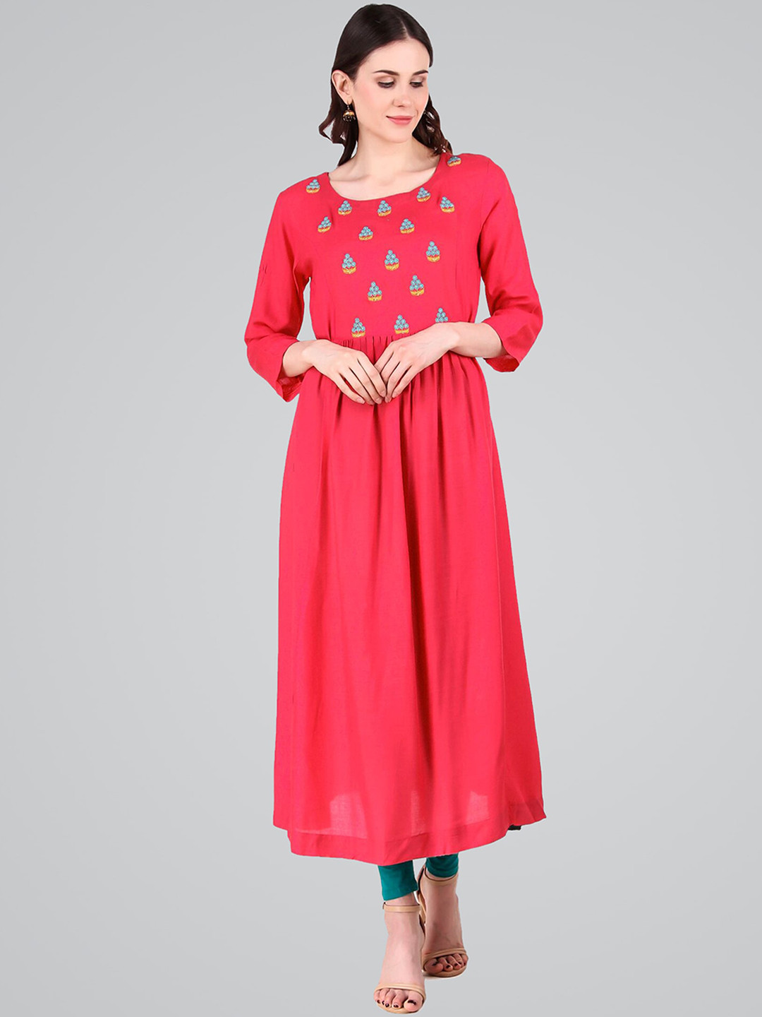 

METRO-FASHION Floral Embroidered Anarkali Kurta, Pink