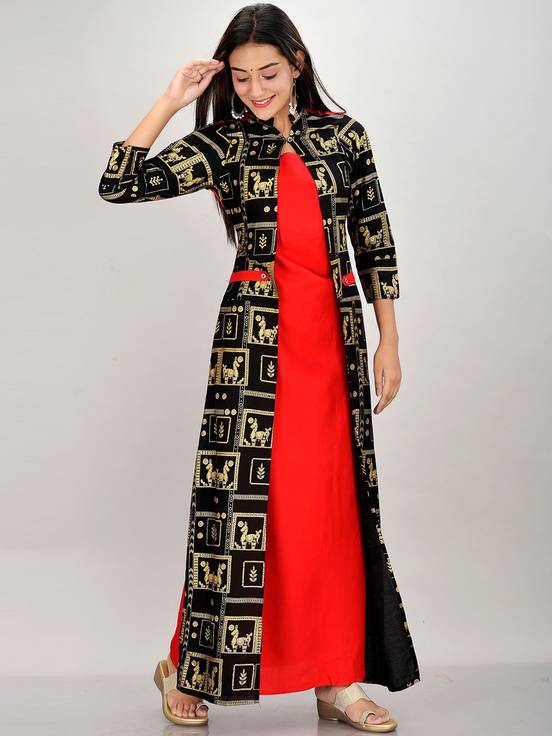 METRO-FASHION Tribal Printed Anarkali Kurta, Red