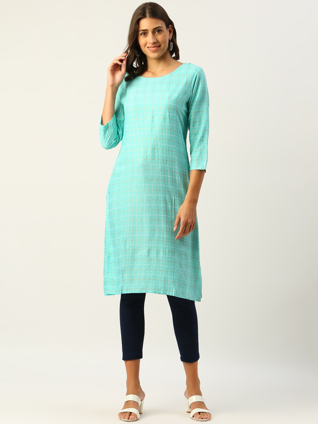 

METRO-FASHION Checked Pure Cotton Kurta, Blue