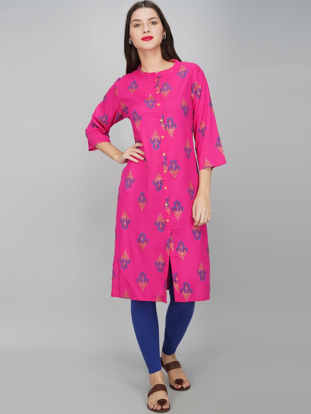 

METRO-FASHION Floral Printed Straight Kurta, Pink
