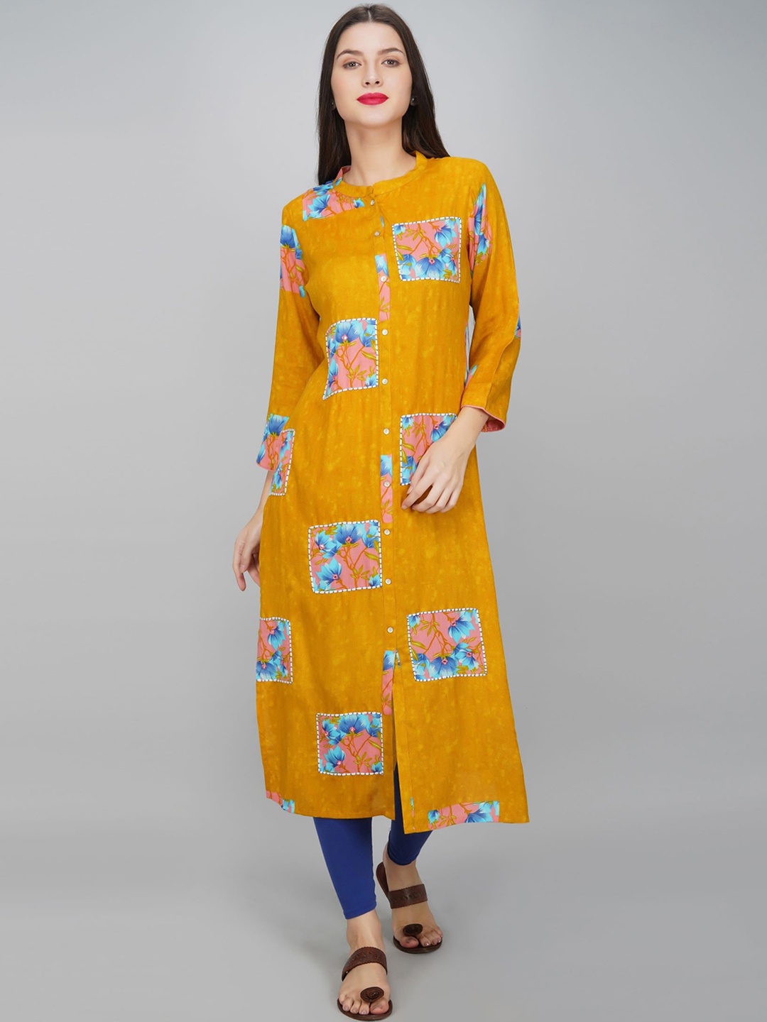 METRO-FASHION Floral Printed Floral Kurta, Yellow