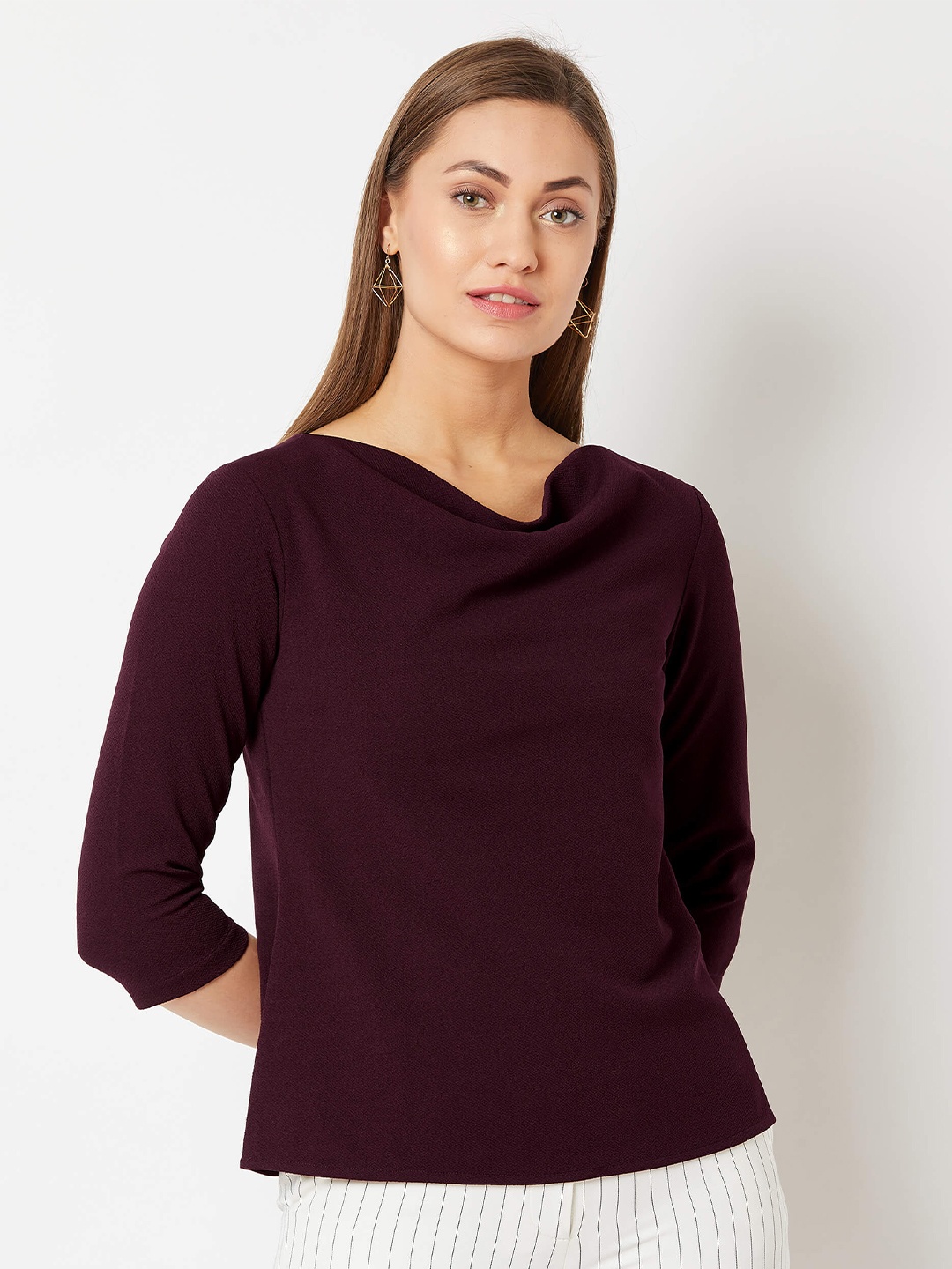 

SALT ATTIRE Cowl Neck Regular Top, Burgundy