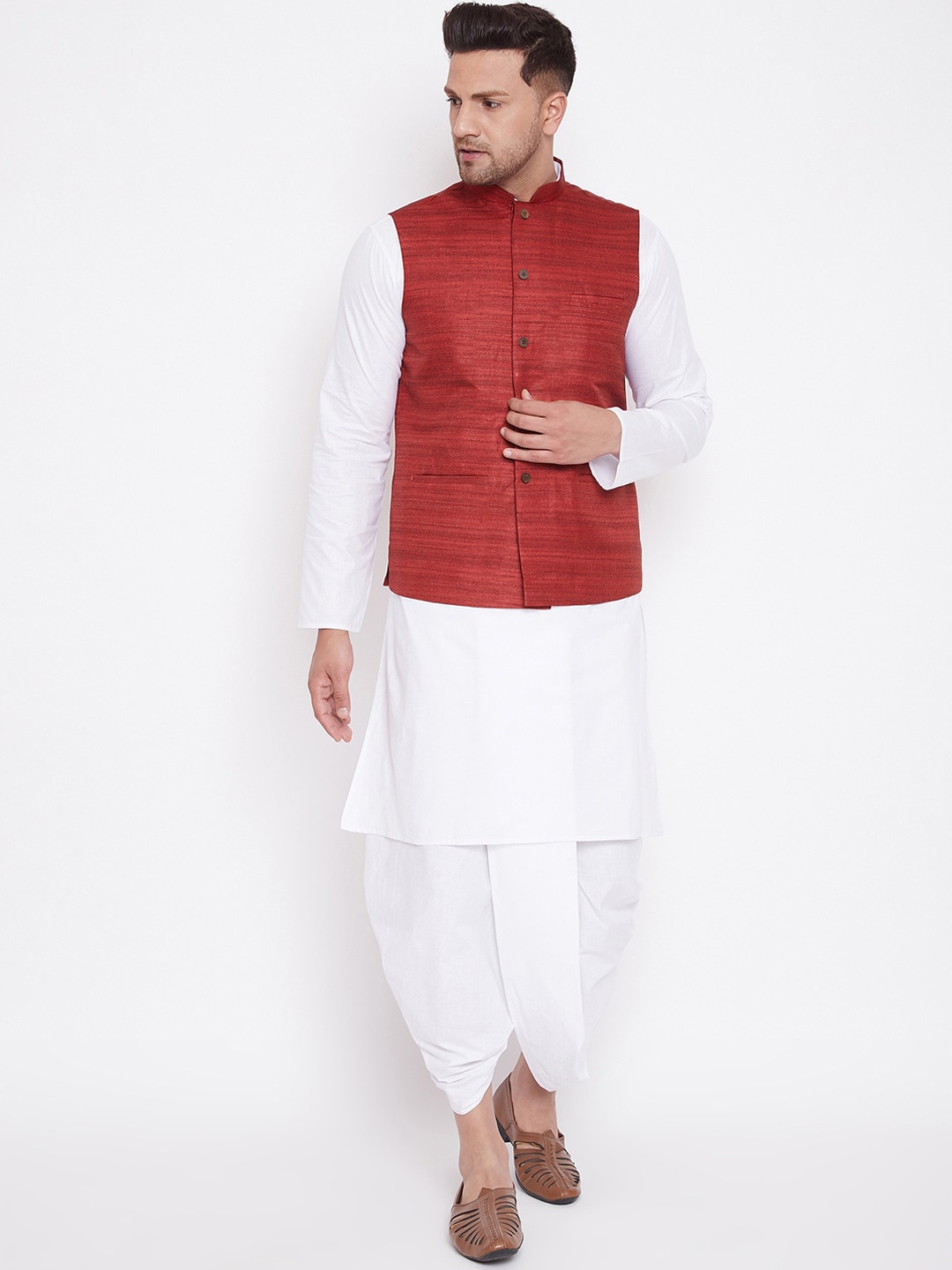

VASTRAMAY Regular Pure Cotton Kurta with Dhoti Pants, White