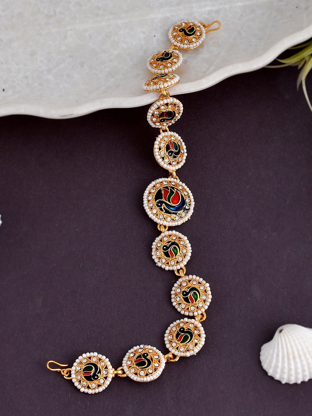 

Silvermerc Designs Gold-Plated Stone-Studded & Beaded Sheeshphool