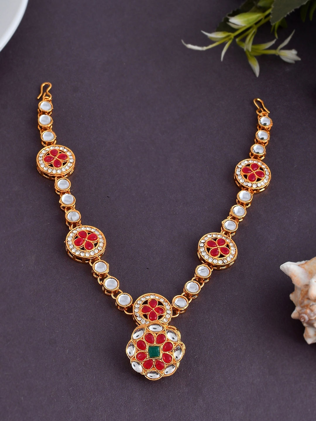 

Silvermerc Designs Gold-Plated Kundan-Studded & Beaded Sheeshphool