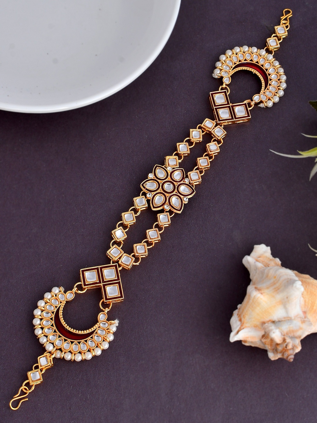 

Silvermerc Designs Gold-Plated Stone-Studded & Beaded Matha Patti