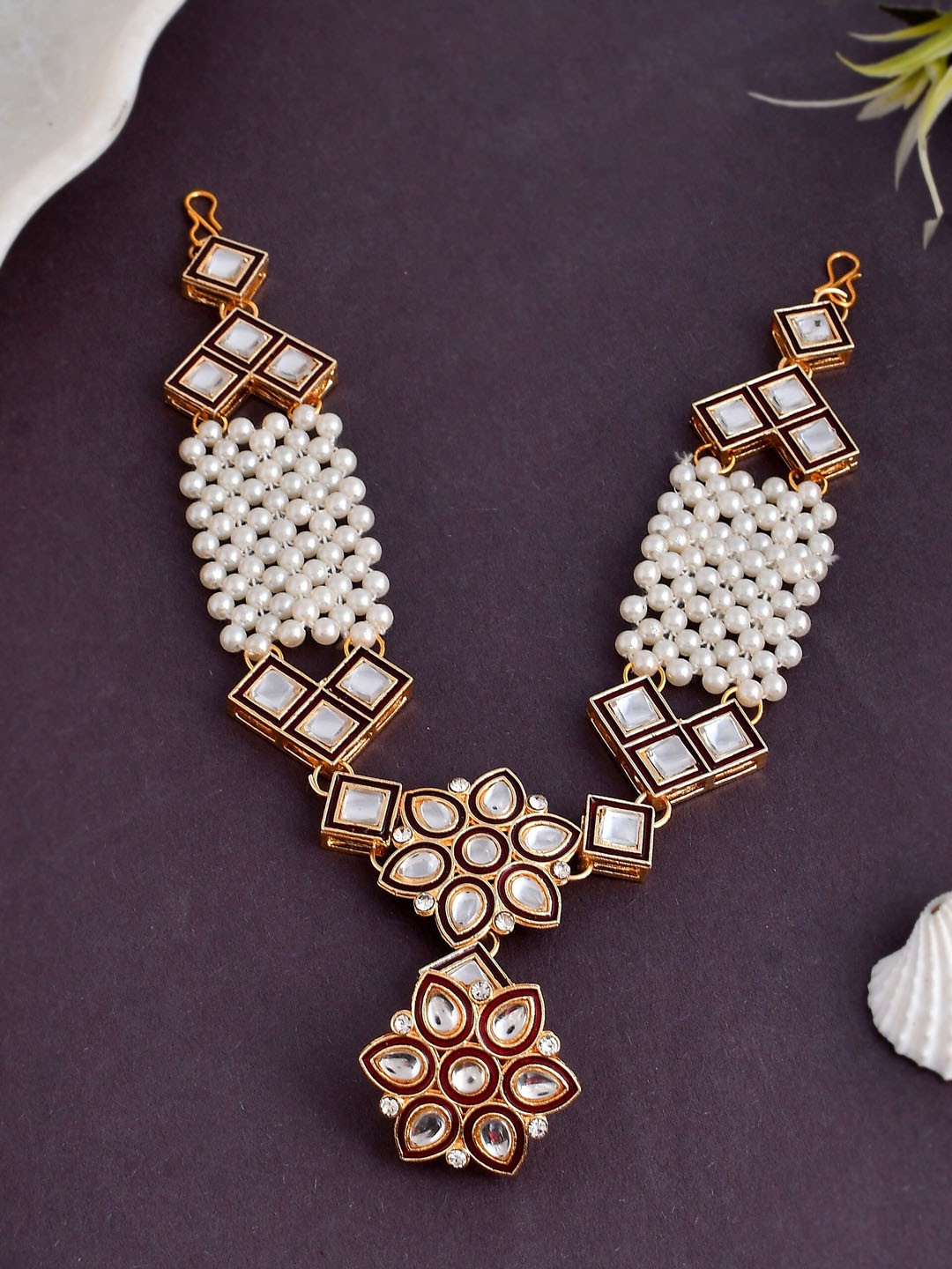 

Silvermerc Designs Gold-Plated Kundan-Studded & Beaded Sheeshphool
