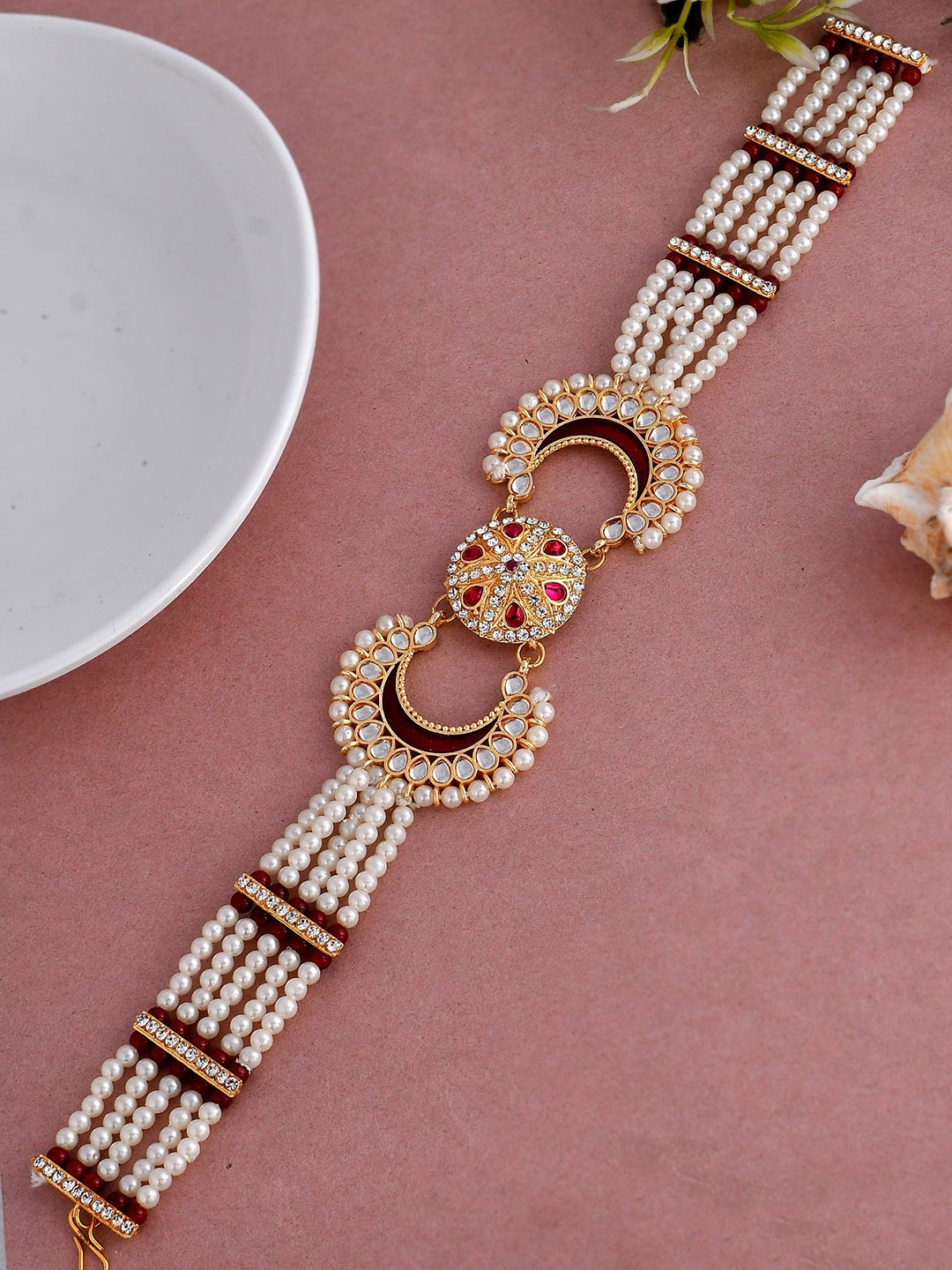 

Silvermerc Designs Gold-Plated Stone-Studded & Beaded Matha Patti