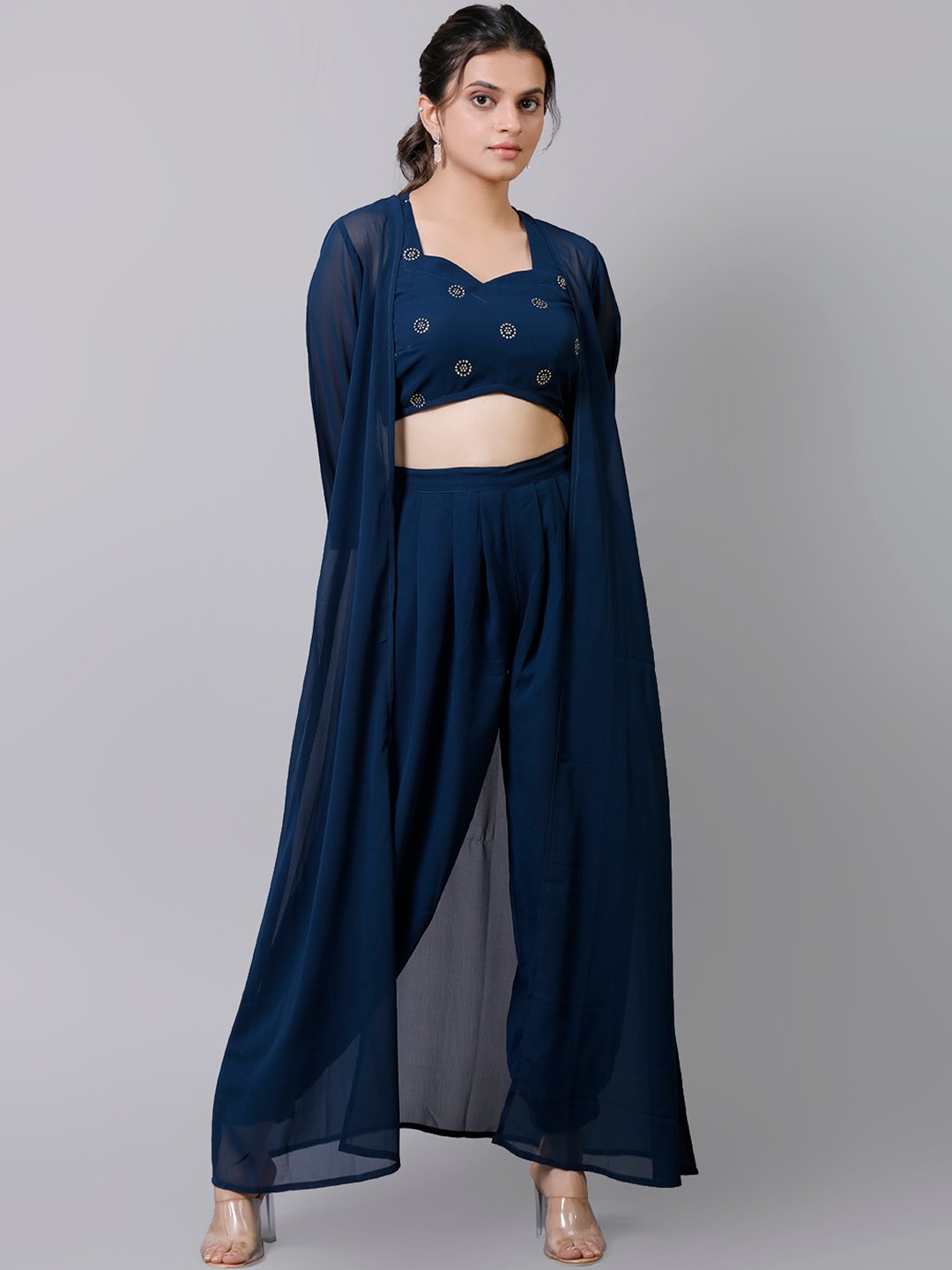 

V TRADITION Embellished Top & Pyjama With Shrug, Blue