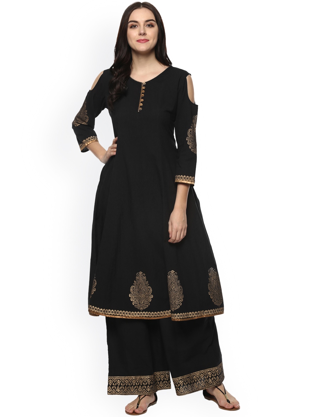 

Bhama Couture Women Black Printed Kurta with Palazzos