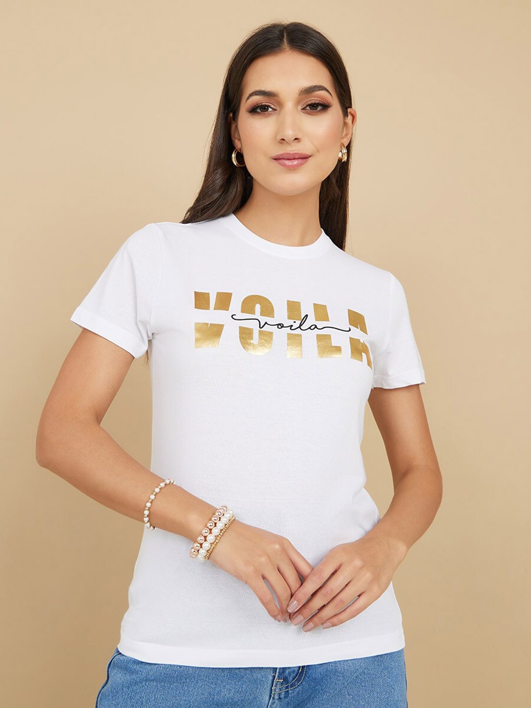 

Styli Typography Printed Short Sleeves Cotton T-shirt, White
