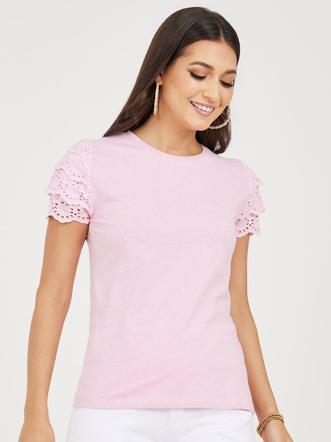 

Styli Round Neck Cotton T-shirt, Pink