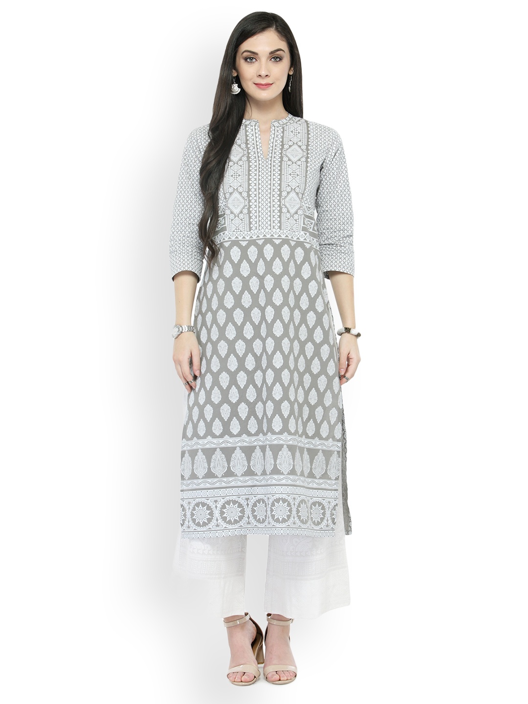 

Varanga Blue Gold Printed Kurta with Palazzos, Grey