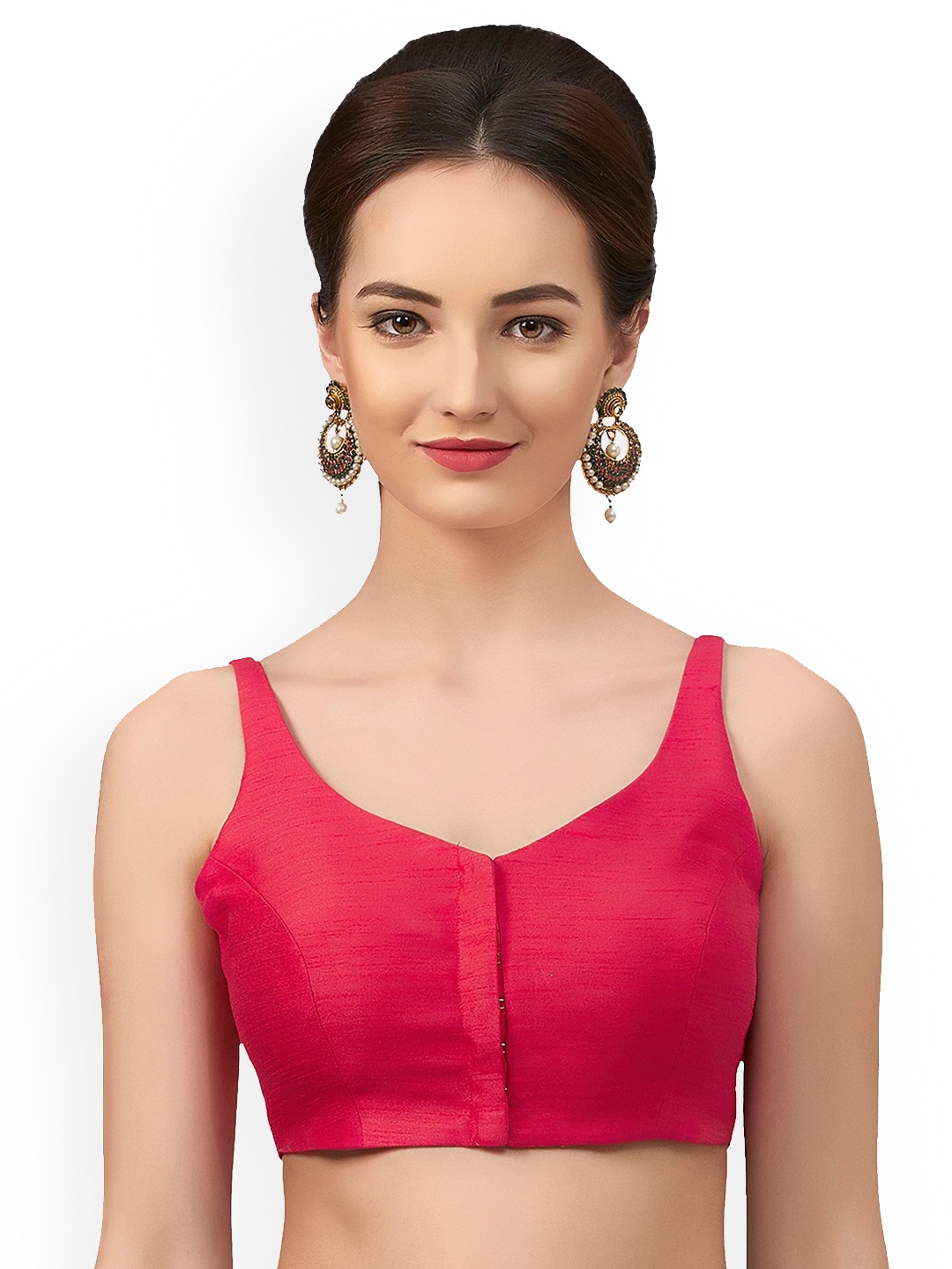

neckbook V-Neck Padded Princess Cut Readymade Saree Blouse, Pink