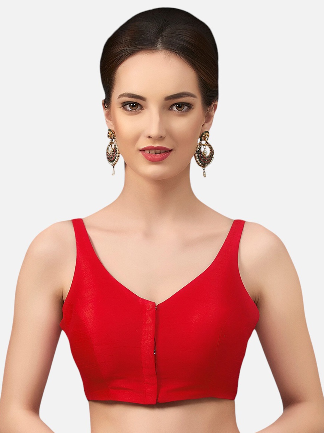 

neckbook V-Neck Padded Readymade Saree Blouse, Red