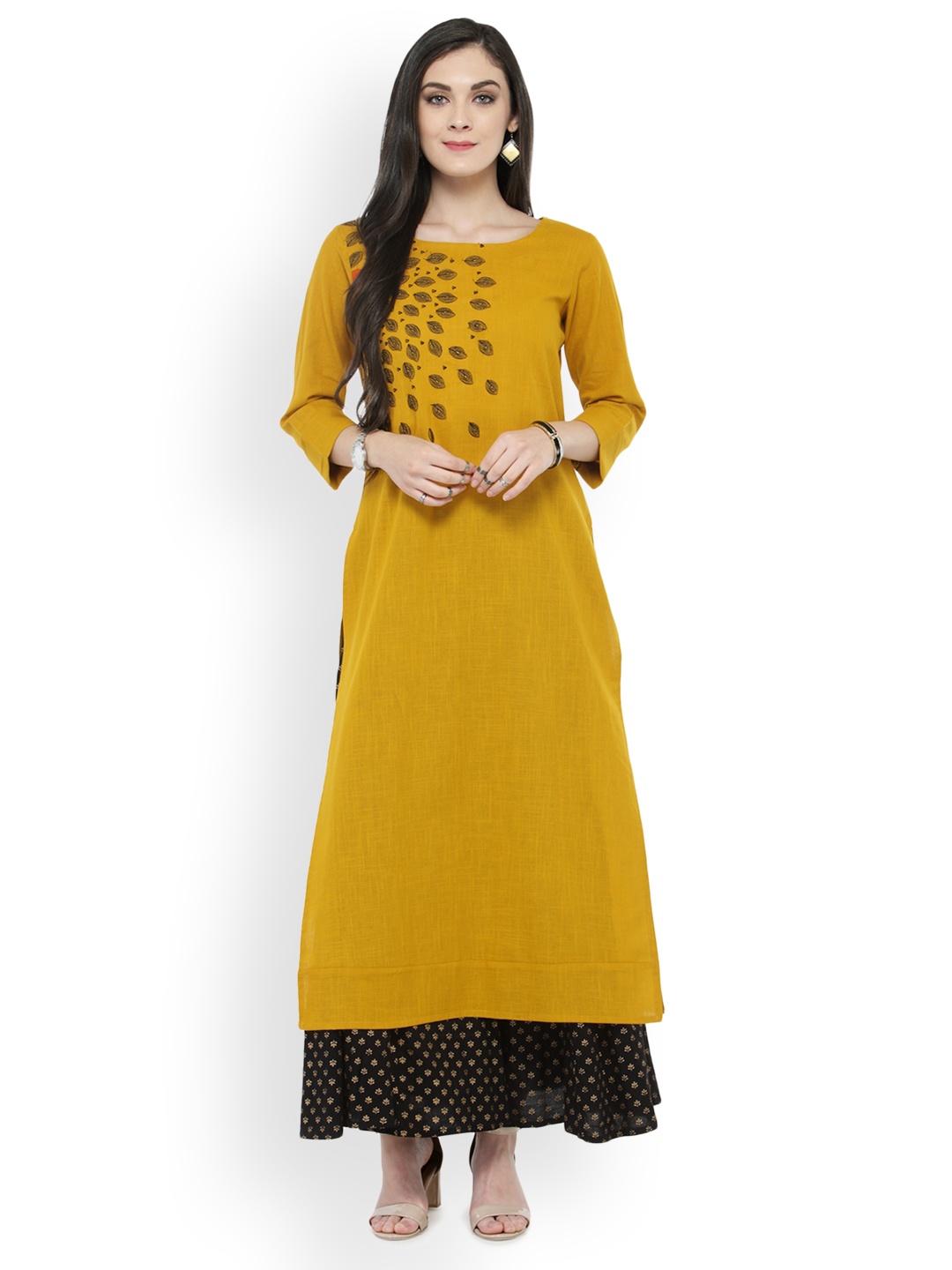 

Varanga Women Mustard & Black Solid Kurta with Palazzos