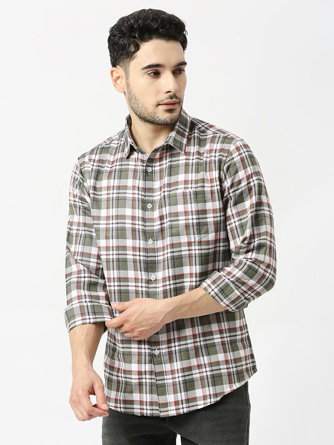 

Metronaut Men Tartan Checked Slim Fit Opaque Casual Shirt, Green