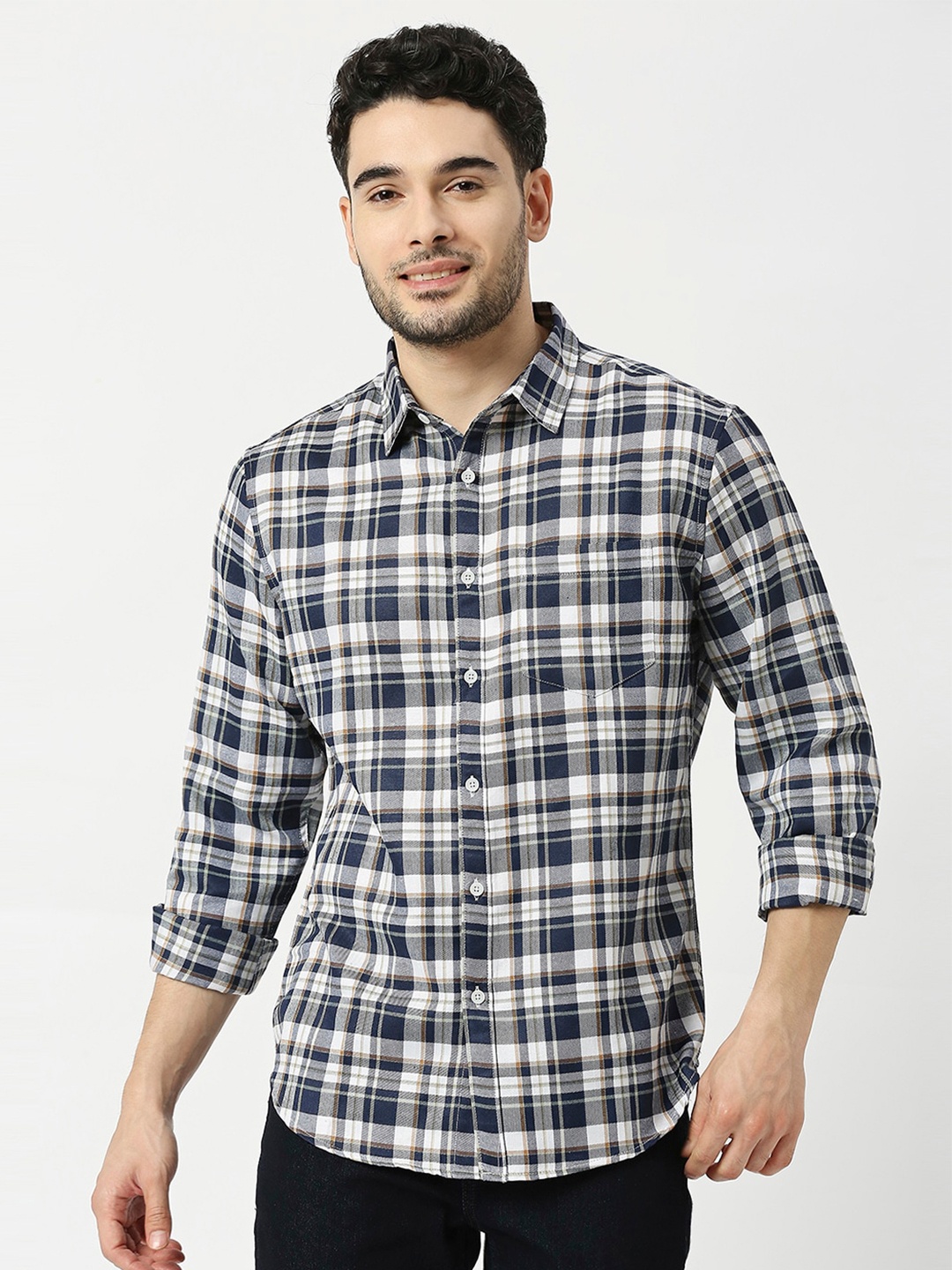 

Metronaut Slim Fit Checked Casual Shirt, Navy blue