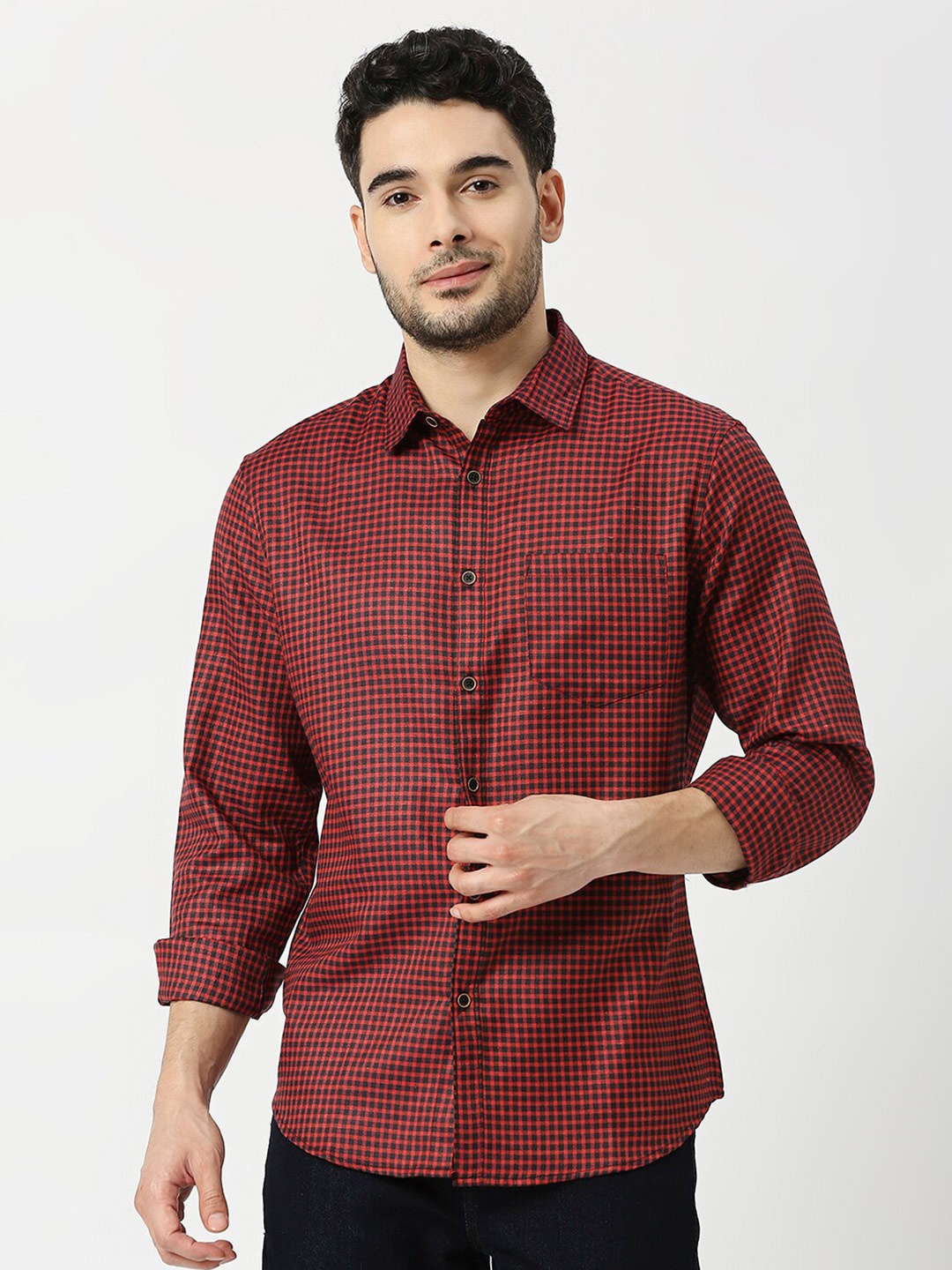 

Metronaut Men Grid Tattersall Checked Slim Fit Opaque Casual Shirt, Red