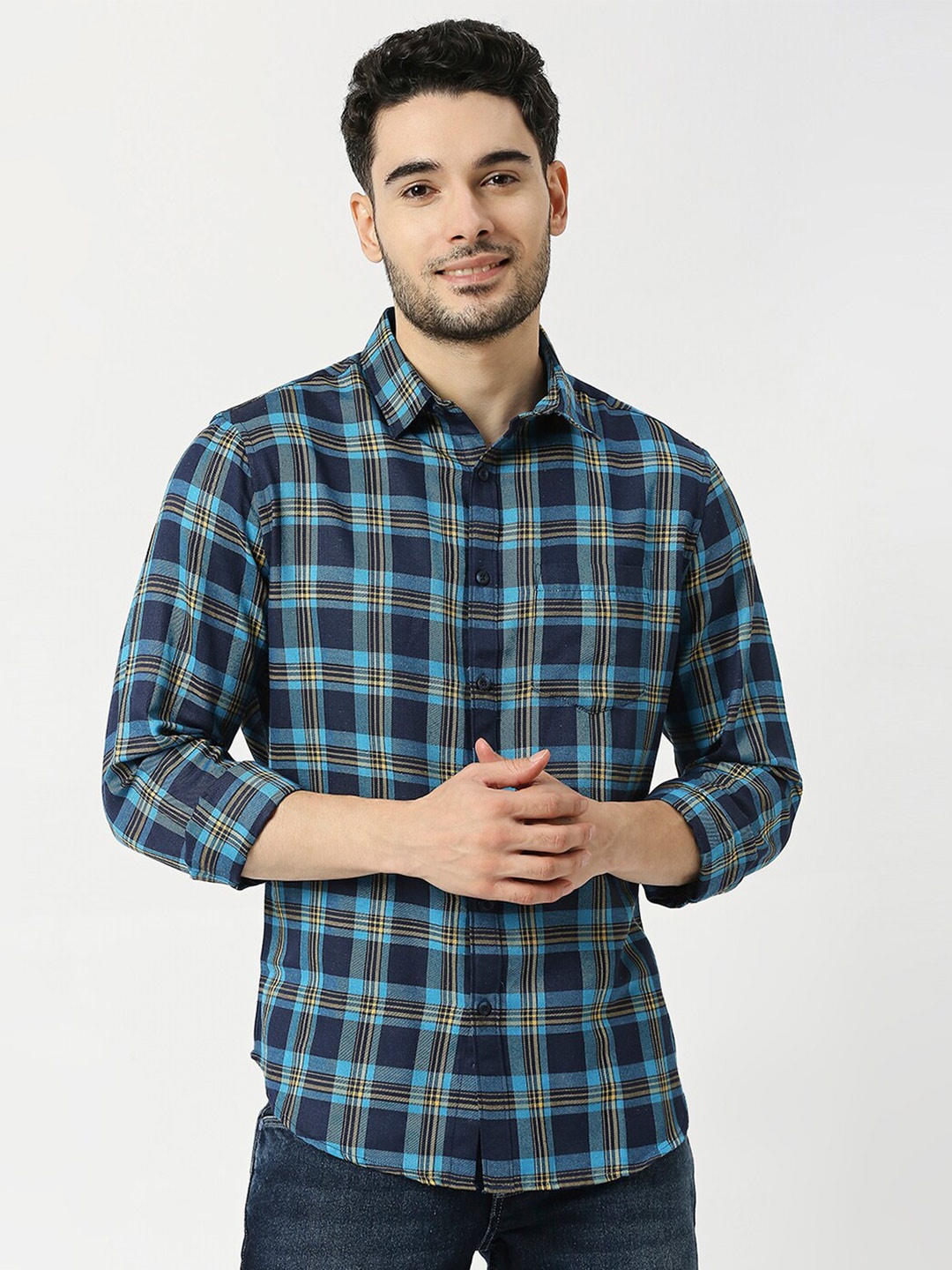 

Metronaut Men Tartan Checked Slim Fit Opaque Casual Shirt, Navy blue