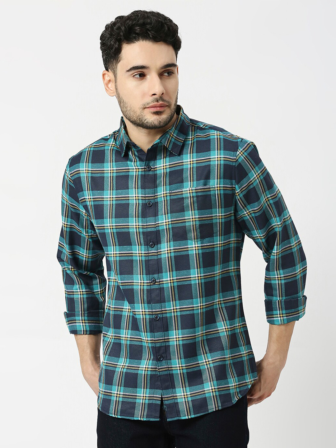 

Metronaut Men Tartan Checked Slim Fit Opaque Casual Shirt, Navy blue
