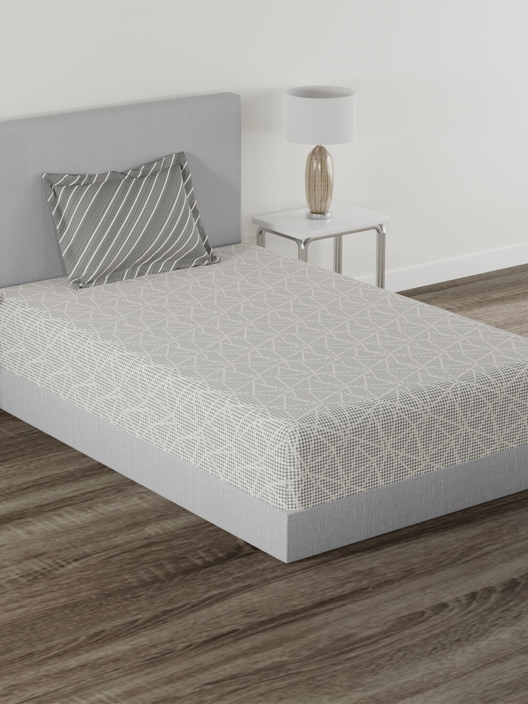 

MYTRIDENT Home Essential Grey Geometric Cotton 144 TC Single Bedsheet With 1 Pillow Cover