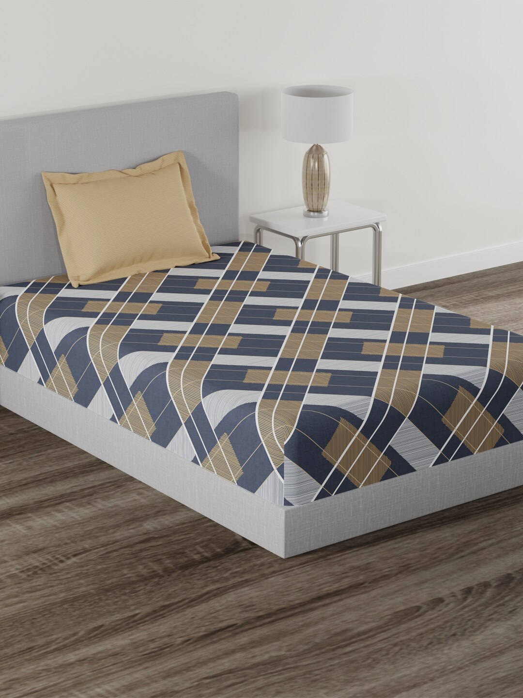 

MYTRIDENT Home Essential Brown Geometric Cotton 144 TC Single Bedsheet With 1 Pillow Cover
