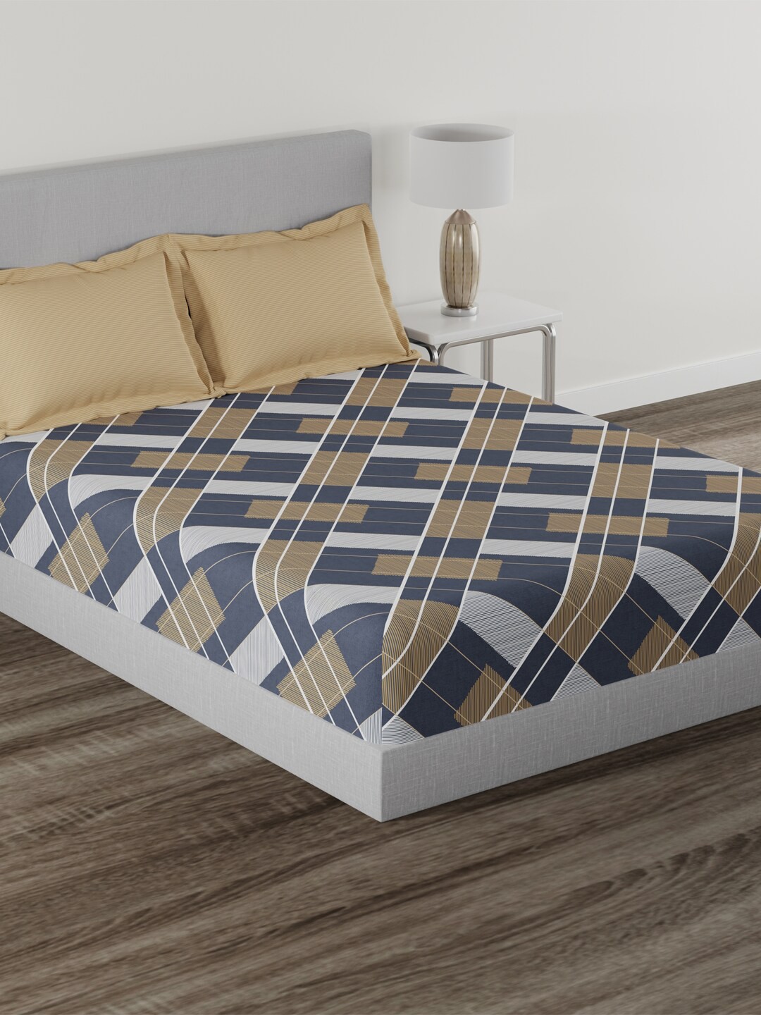 

MYTRIDENT Home Essential Brown Geometric Cotton 144 TC King Bedsheet With 2 Pillow Covers