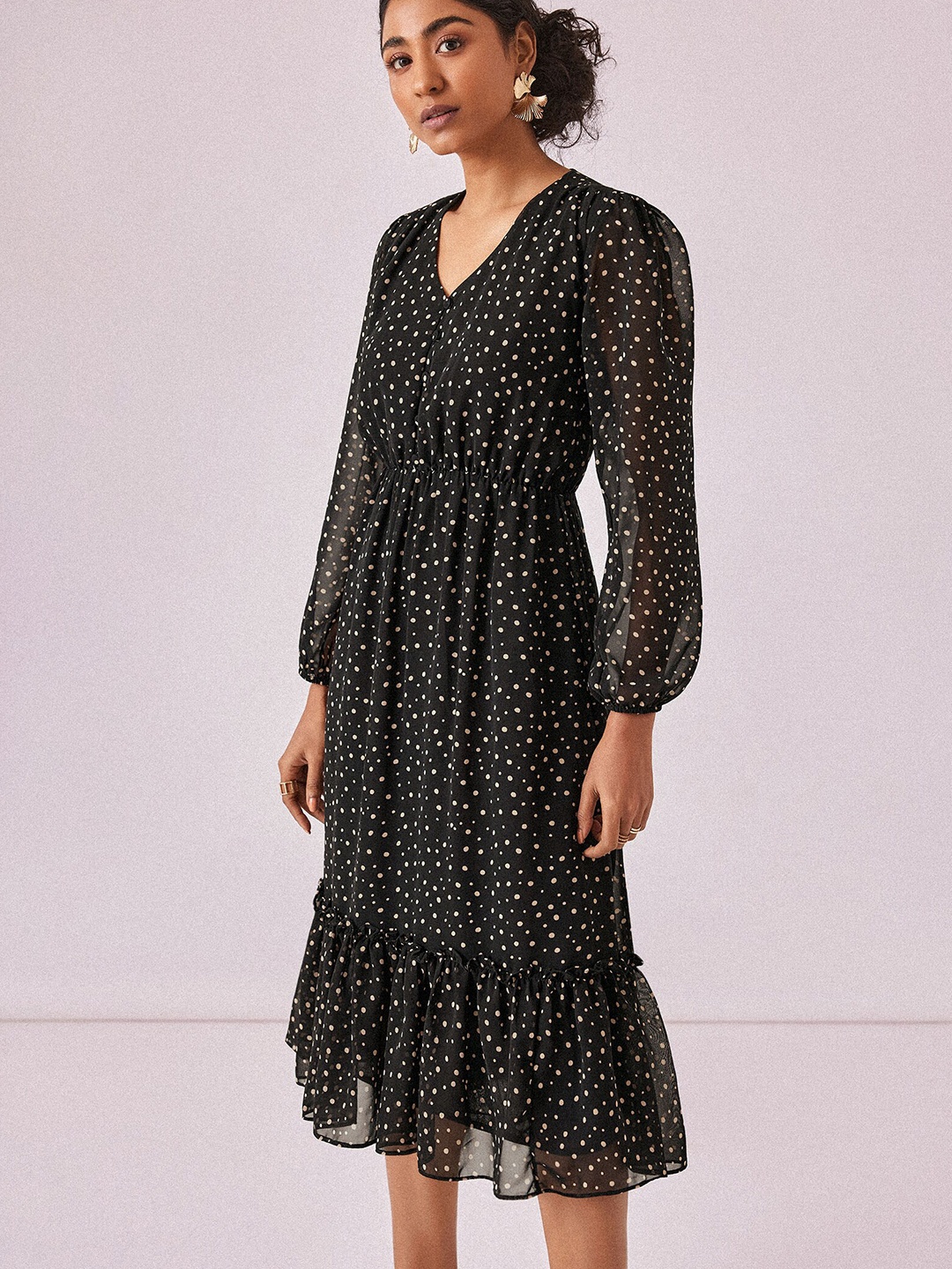 

The Label Life Polka Dot Print Fit & Flare Midi Dress, Black
