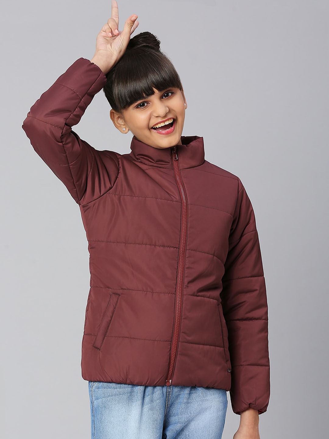 

JUSTICE Girls Stand Collar Puffer Jacket, Maroon