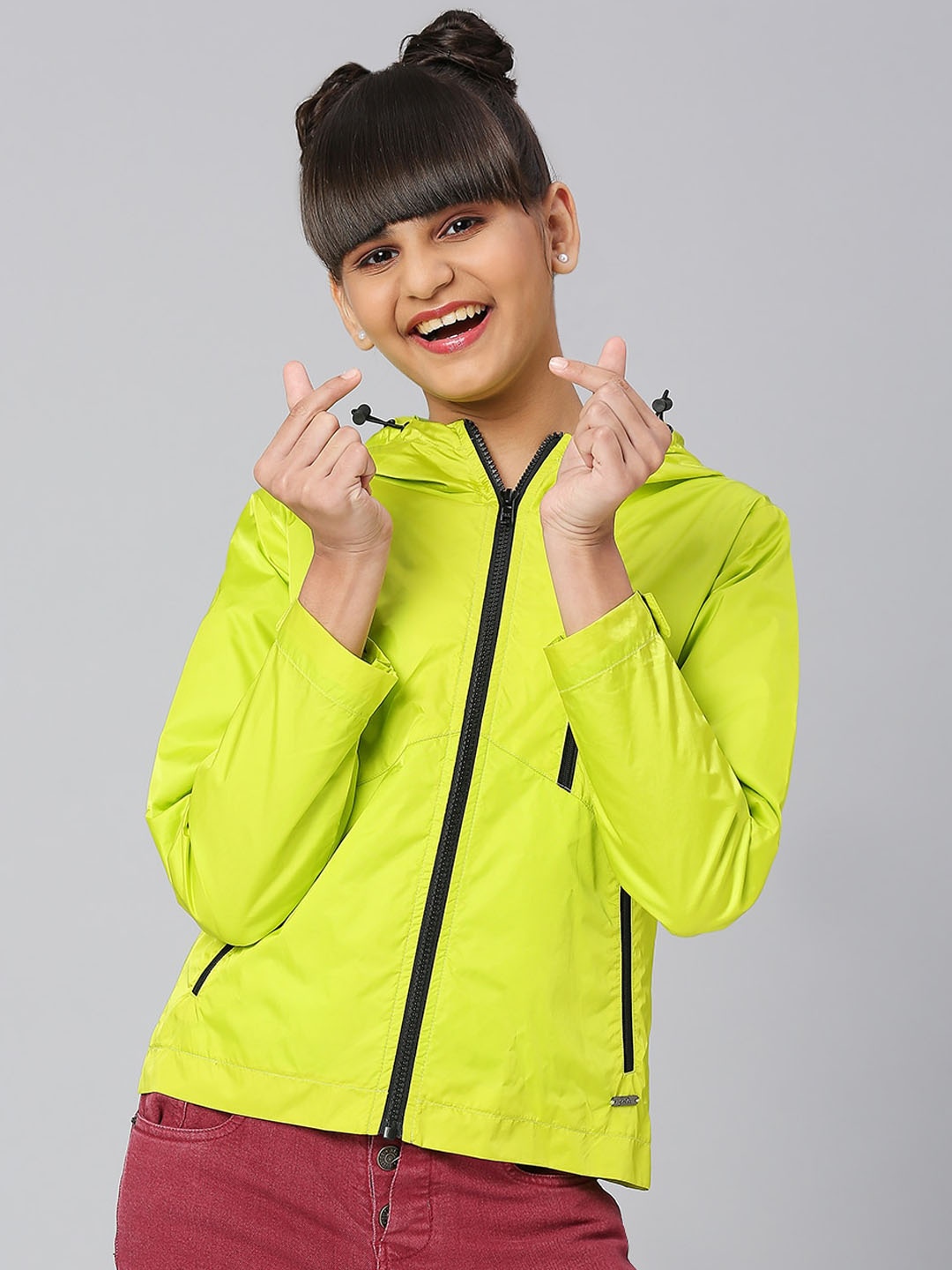 

JUSTICE Girls Lightweight Hooded Sporty Jacket, Fluorescent green