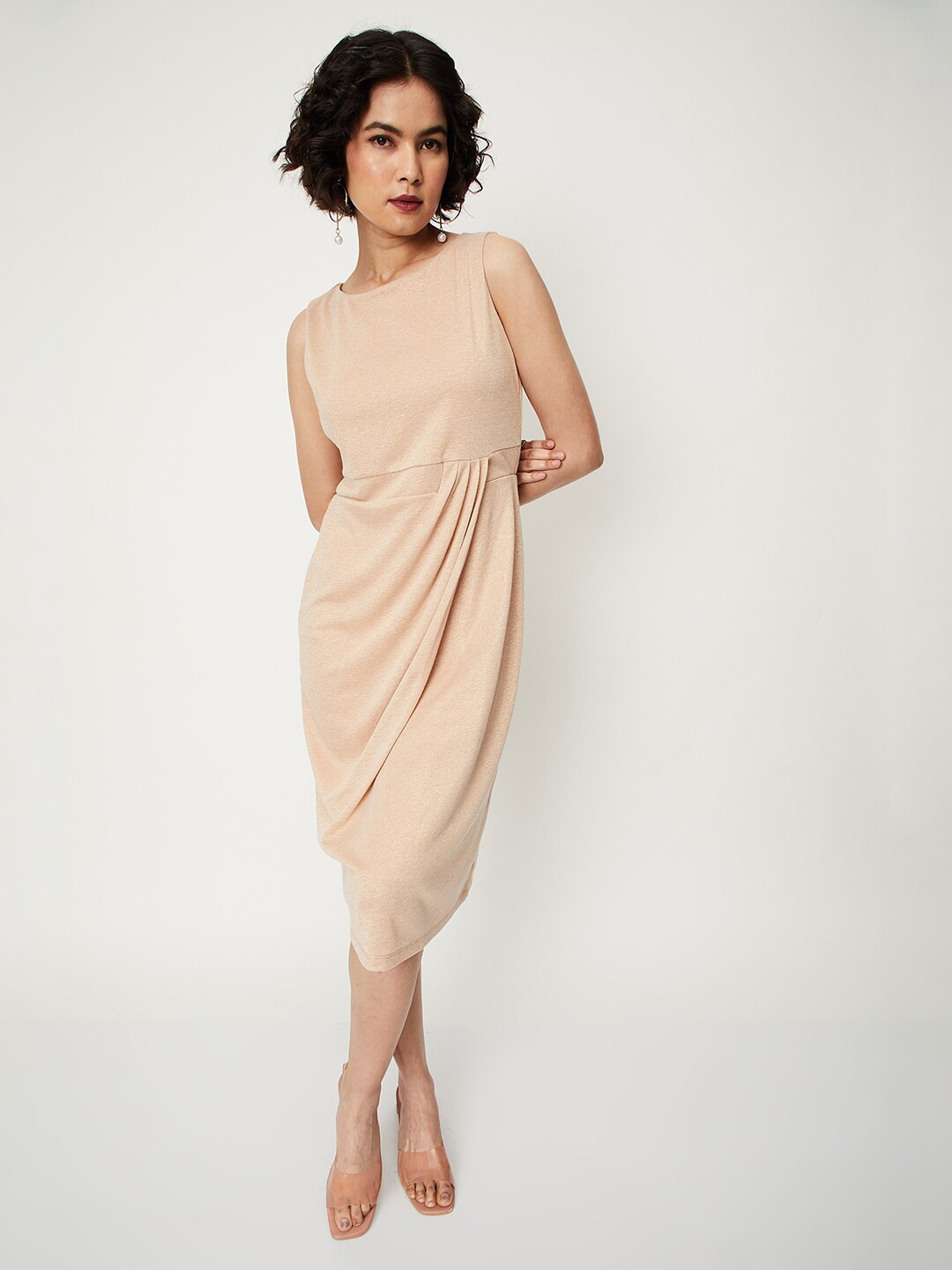 

max Sleeveless A-Line Midi Dress, Beige