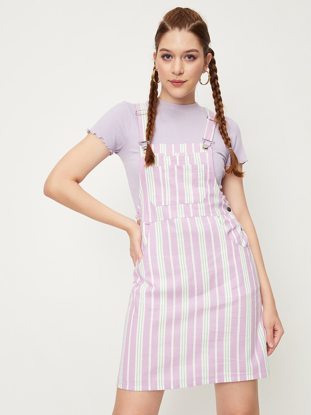 

max Striped Cotton Pinafore Dress, Purple