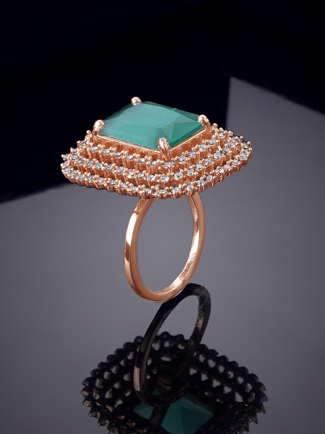 

Estele Rose Gold-Plated Cubic Zirconia-Studded Finger Ring