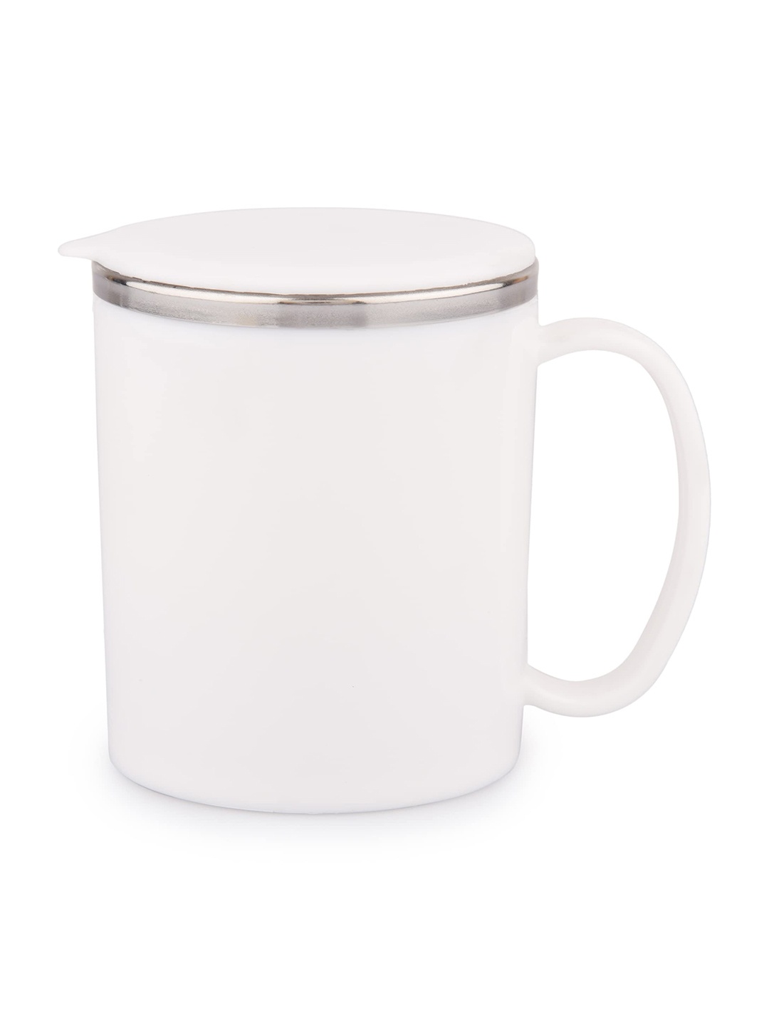 

SUGAR Frappe White Double Walled Sweat Proof Stainless Steel Mug with Lid-300ml