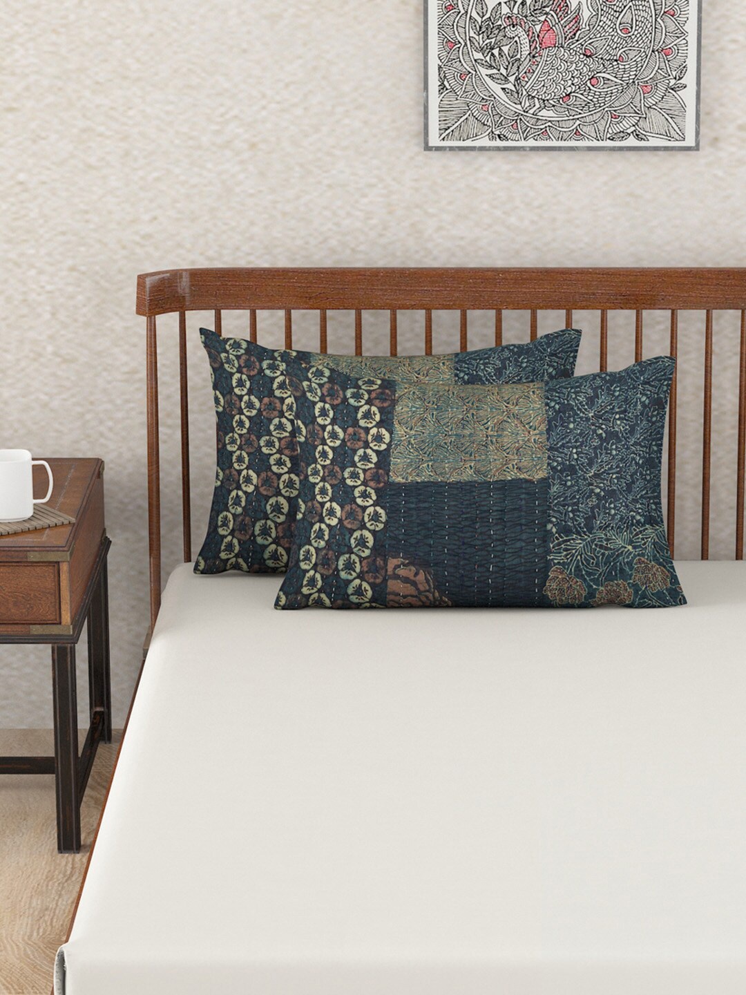 

Fabindia Blue & Beige 2 Pieces Floral Printed Cotton Pillow Covers