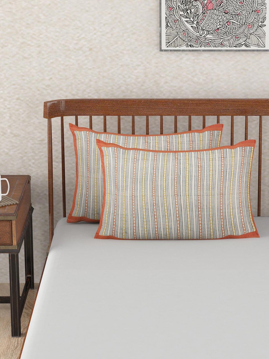 

Fabindia Beige & Red 2 Pieces Striped Cotton Pillow Covers