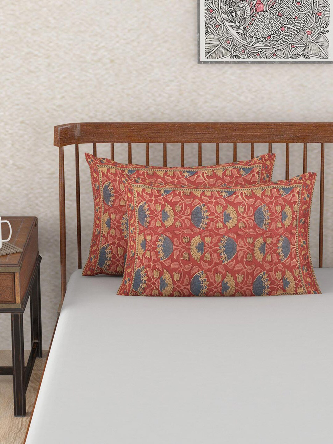 

Fabindia Red & Blue 2 Pieces Ethnic Printed Cotton Pillow Covers