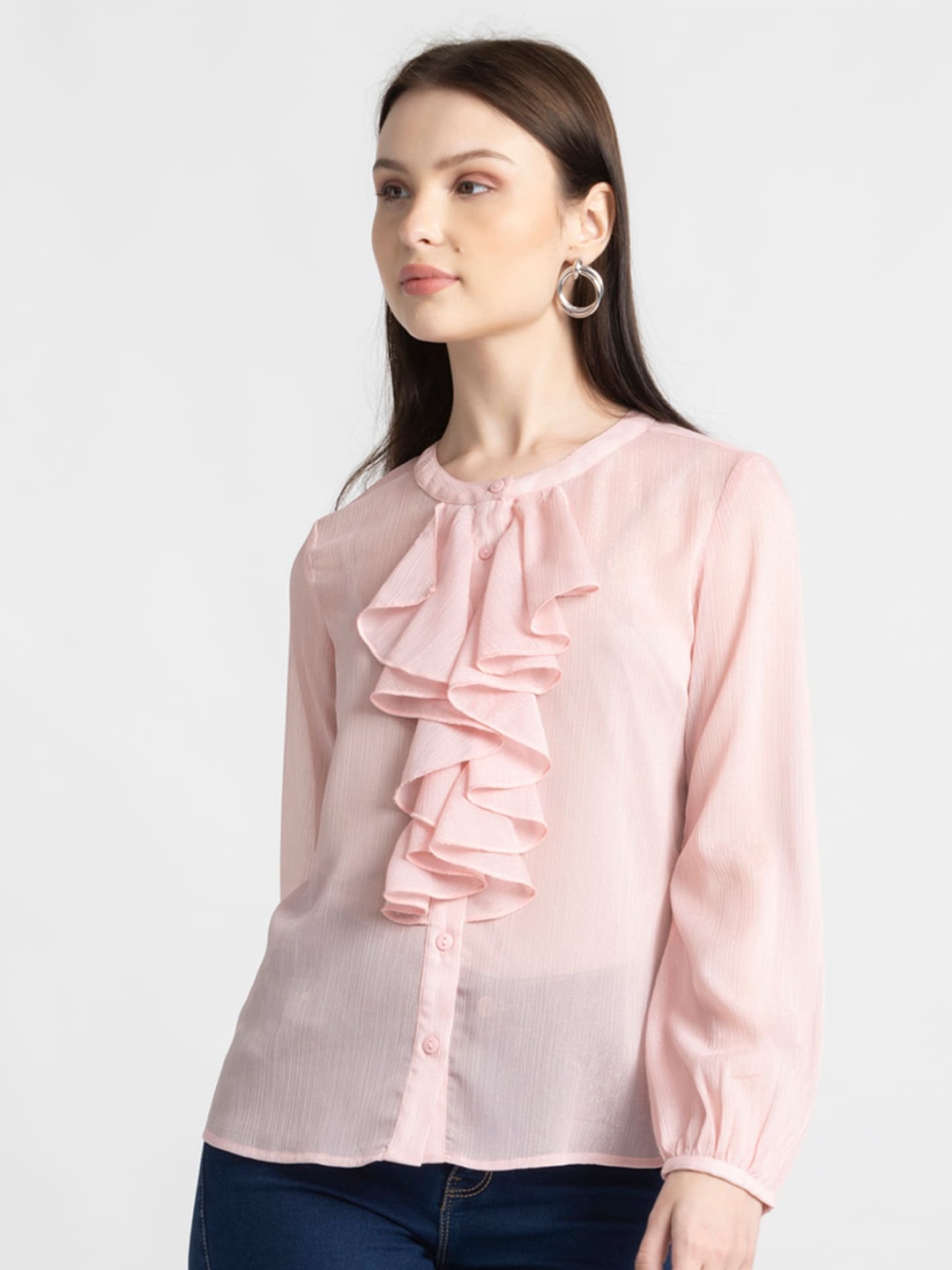 

SHAYE Ruffled Shirt Style Top, Pink
