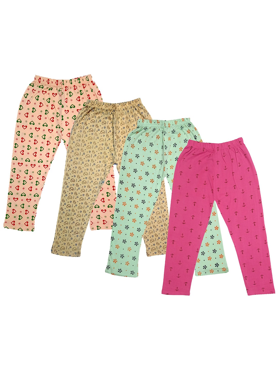 

IndiWeaves Girls Pack Of 4 Printed Pure Cotton Capris, Pink