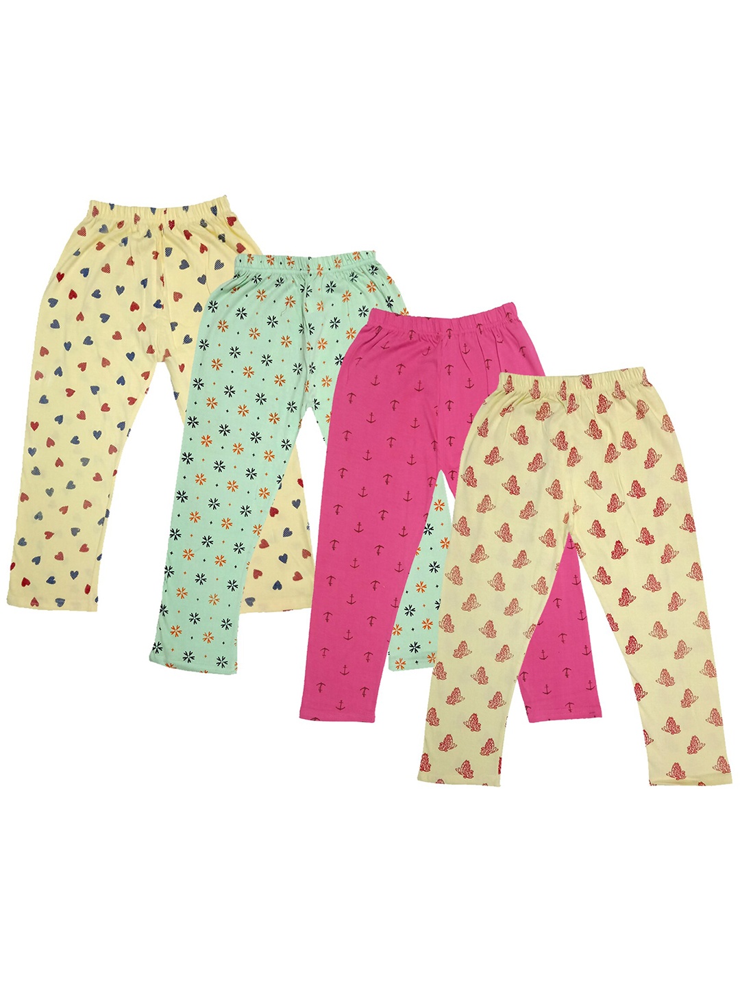 

IndiWeaves Girls Pack Of 4 Printed Pure Cotton Capris, Pink