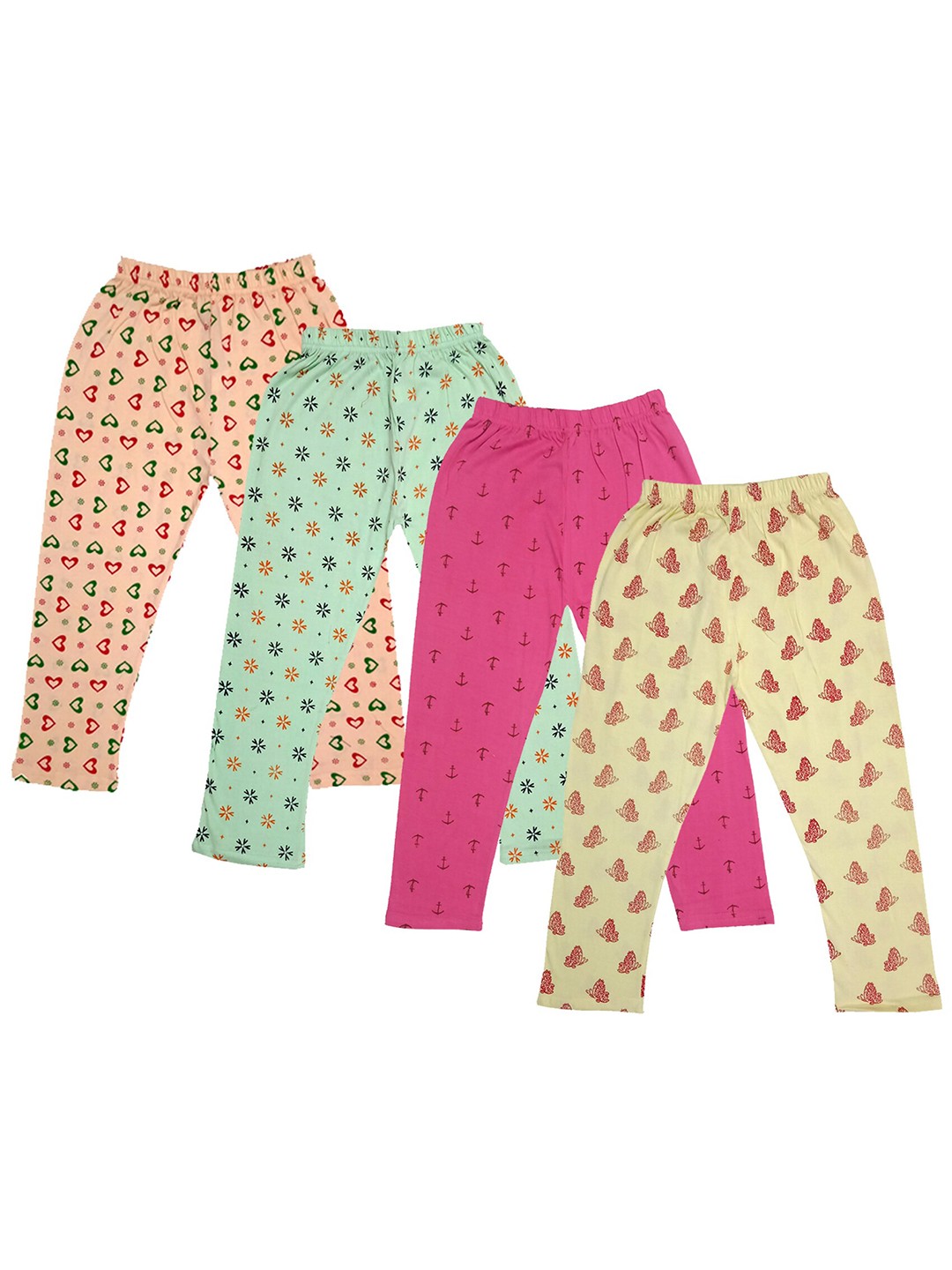 

IndiWeaves Girls Pack Of 4 Printed Pure Cotton Capris, Pink