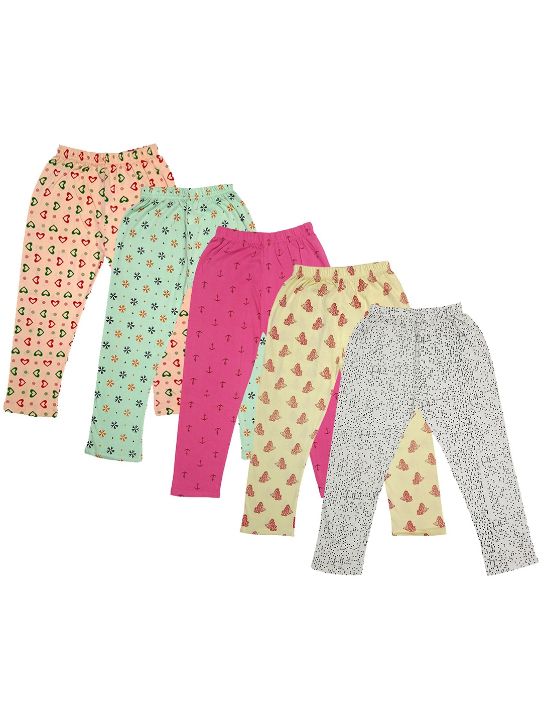 

IndiWeaves Girls Pack Of 5 Printed Pure Cotton Capris, Pink