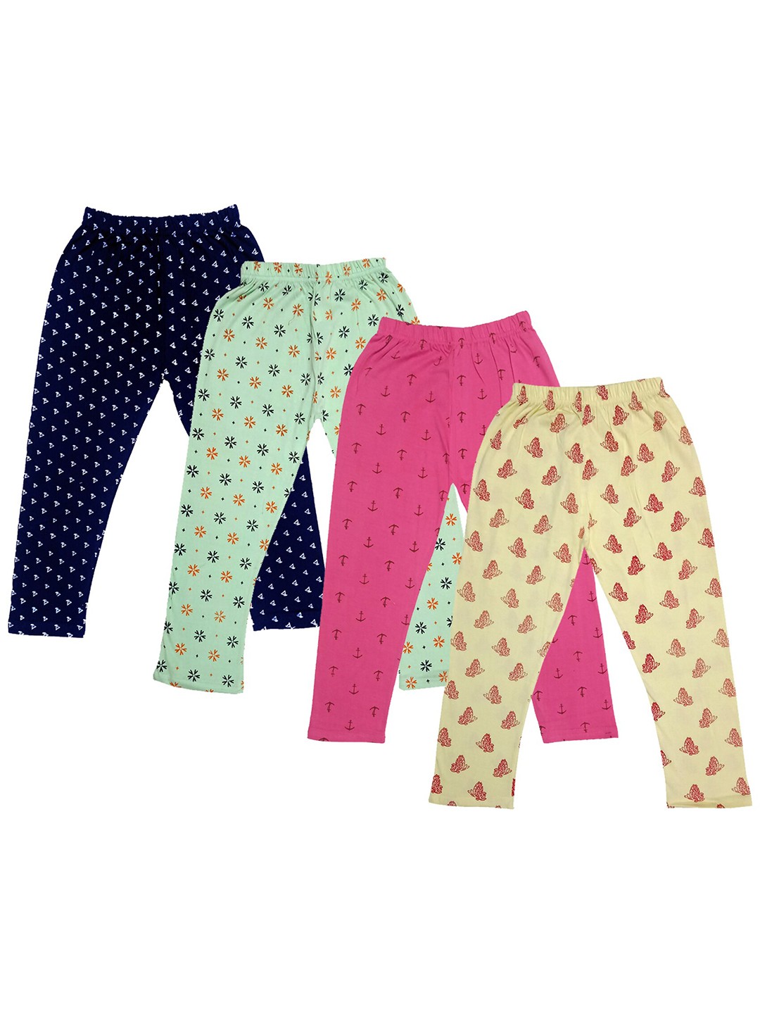 

IndiWeaves Girls Pack Of 4 Printed Pure Cotton Capris, Beige