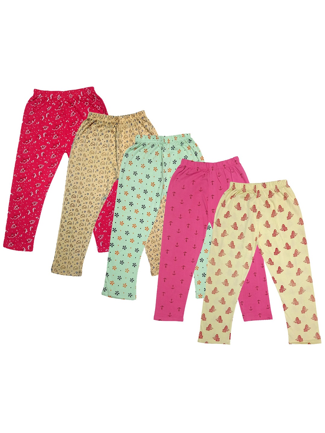 

IndiWeaves Girls Pack Of 5 Printed Pure Cotton Capris, Pink