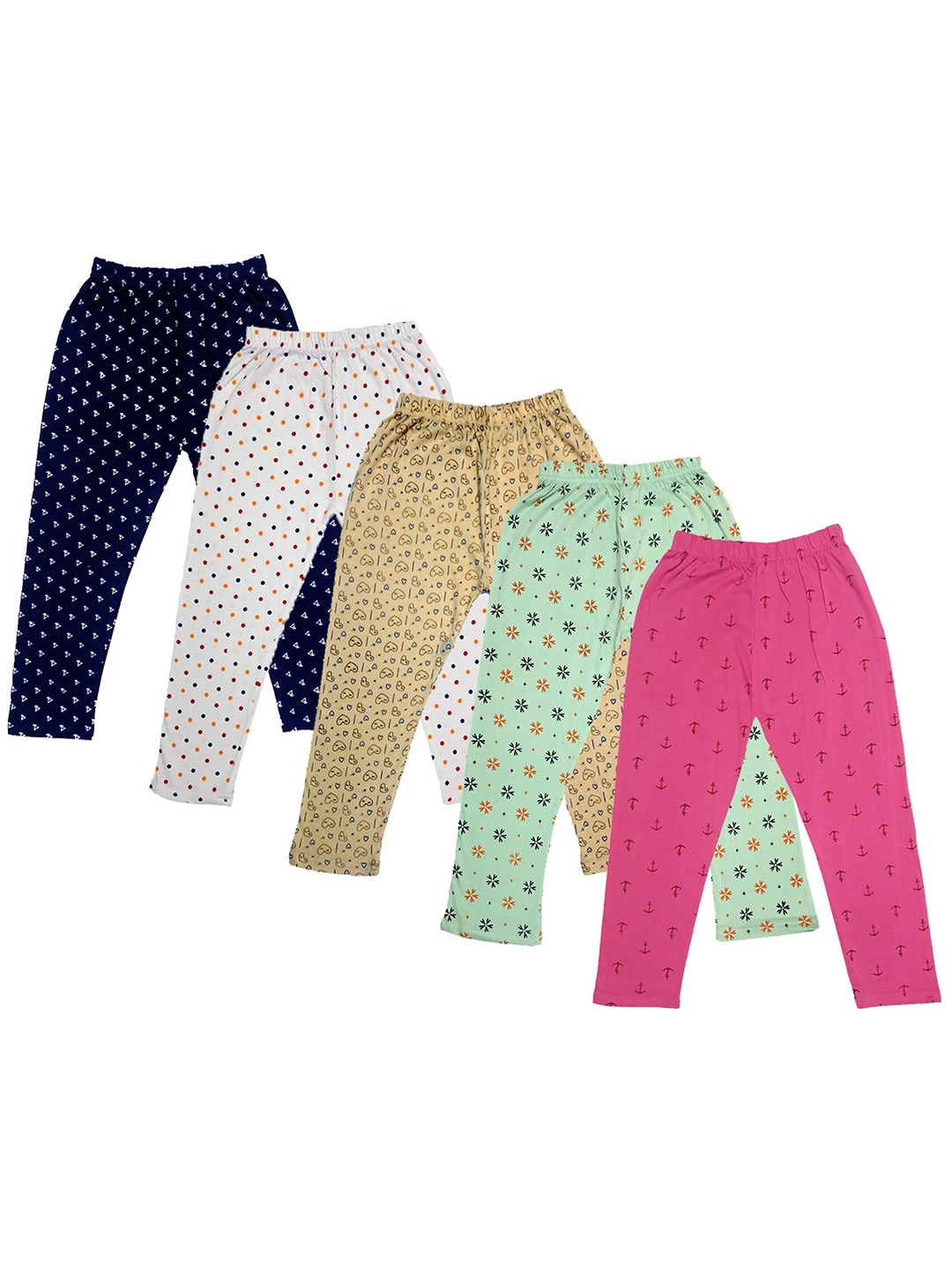 

IndiWeaves Girls Pack Of 5 Printed Pure Cotton Capris, Navy blue