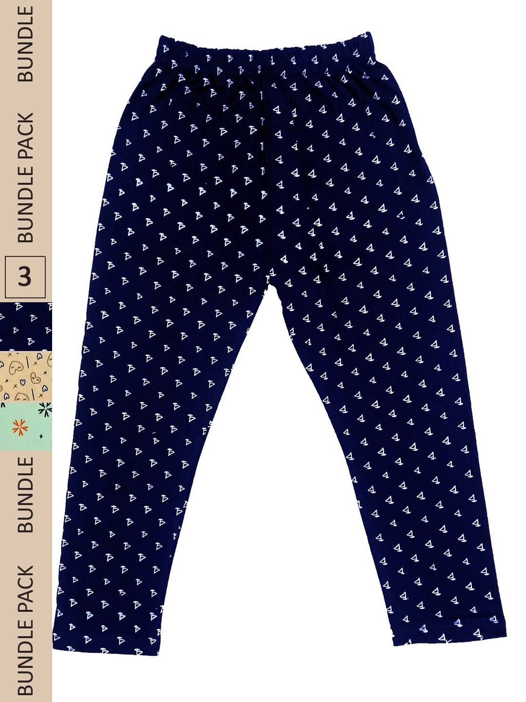

IndiWeaves Girls Pack Of 3 Printed Pure Cotton Capris, Navy blue