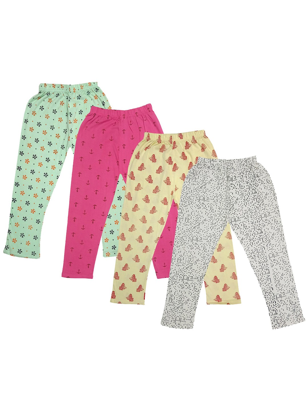 

IndiWeaves Girls Pack Of 4 Printed Pure Cotton Capris, Green